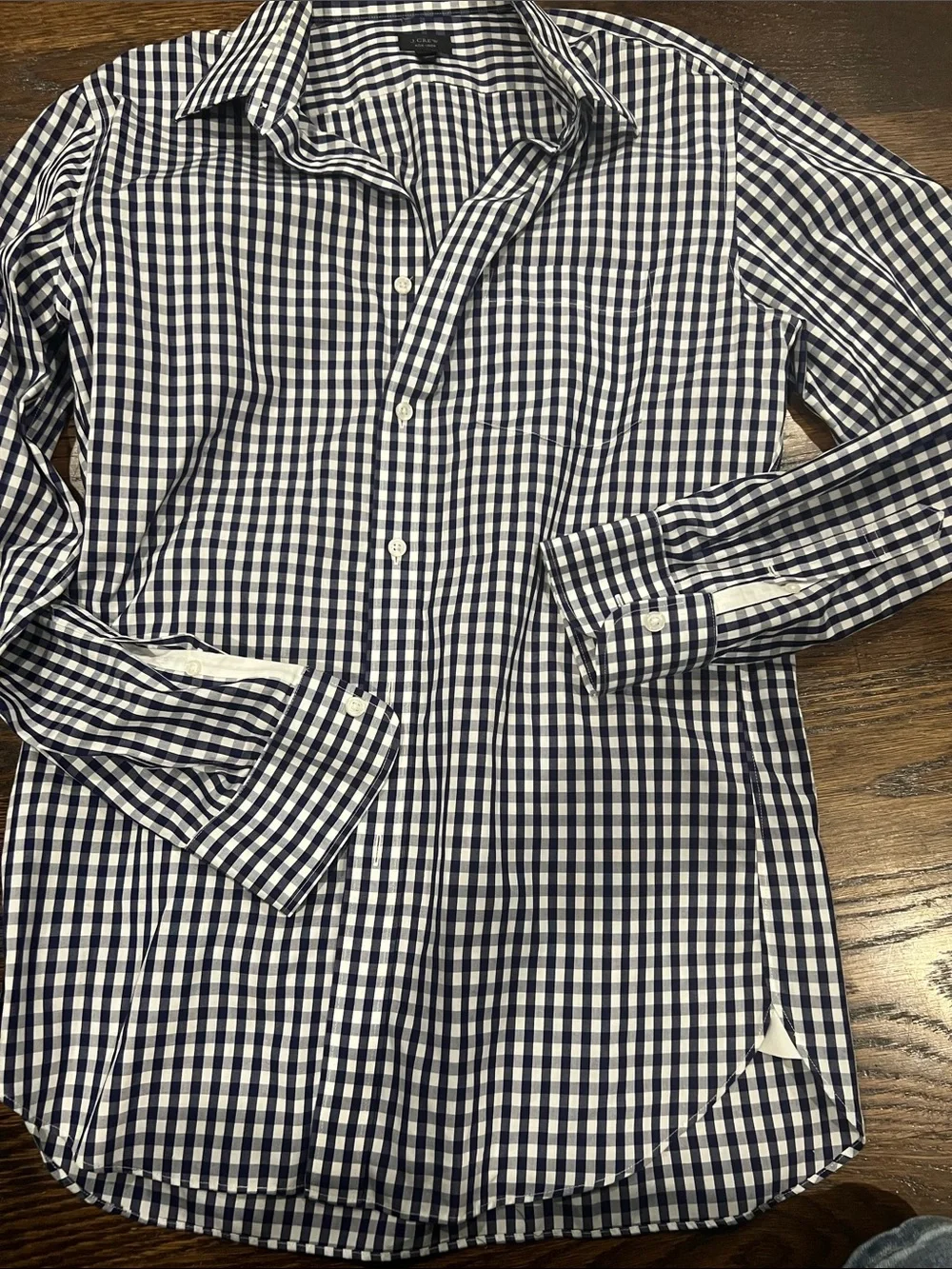 J. Crew Navy and White Gingham Dress Shirt